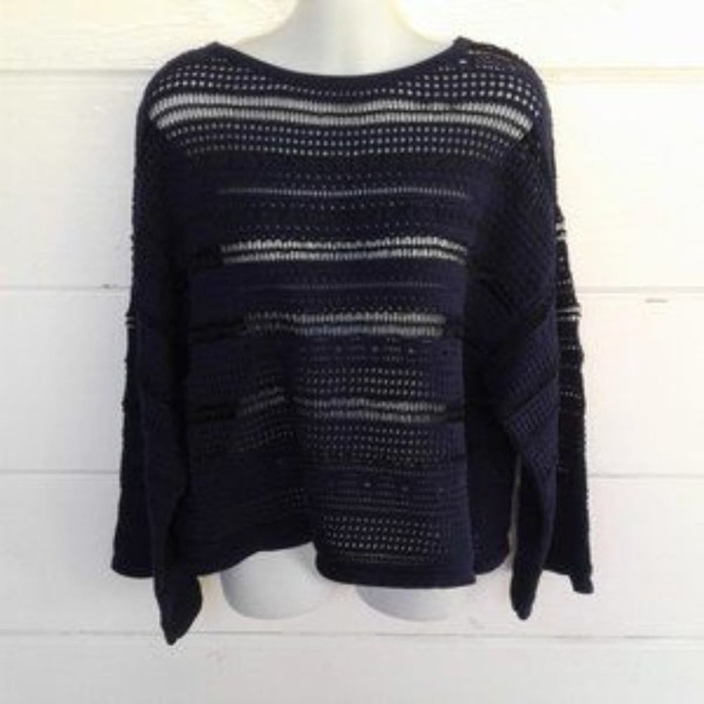 Ceny Women's Blue Knit Top Semi Sheer Long Sleeves Large